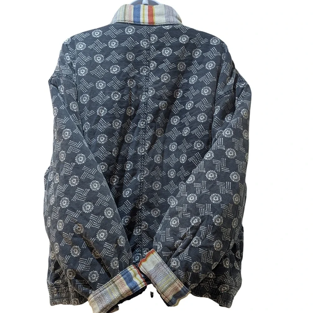 Free People Quilted MacKenzie Bomber Jacket XL Blue White Patterned Trim